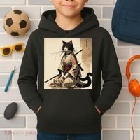 Samurai Cat Artwork Japanese Kids Hoodie thumb 2