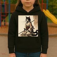 Samurai Cat Artwork Japanese Kids Hoodie thumb 3