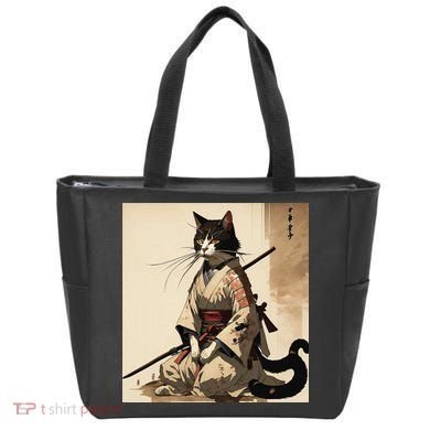 Samurai Cat Artwork Japanese Tote Bag