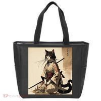 Samurai Cat Artwork Japanese Tote Bag thumb 0