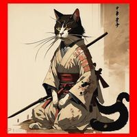 Samurai Cat Artwork Japanese Santa Hat thumb 1