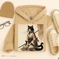 Samurai Cat Artwork Japanese Hoodie thumb 4