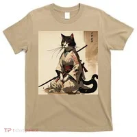 Samurai Cat Artwork Japanese T-Shirt thumb 0