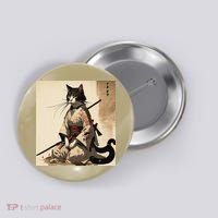 Samurai Cat Artwork Japanese Button thumb 0