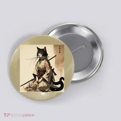 Samurai Cat Artwork Japanese Button
