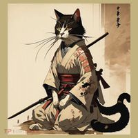 Samurai Cat Artwork Japanese Mousepad thumb 1