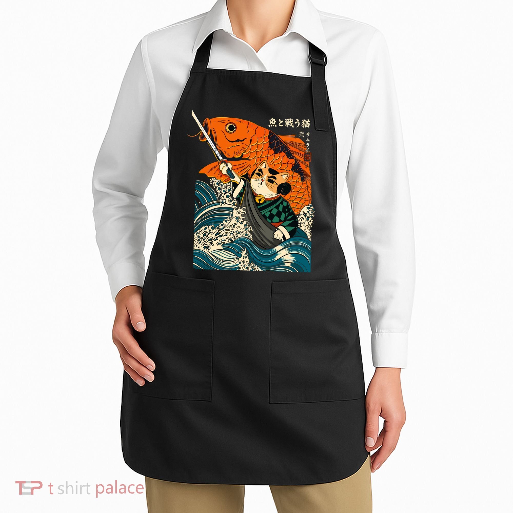 Samurai Cat And Koi Fish Anime Apron