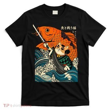 Samurai Cat And Koi Fish Anime T-Shirt