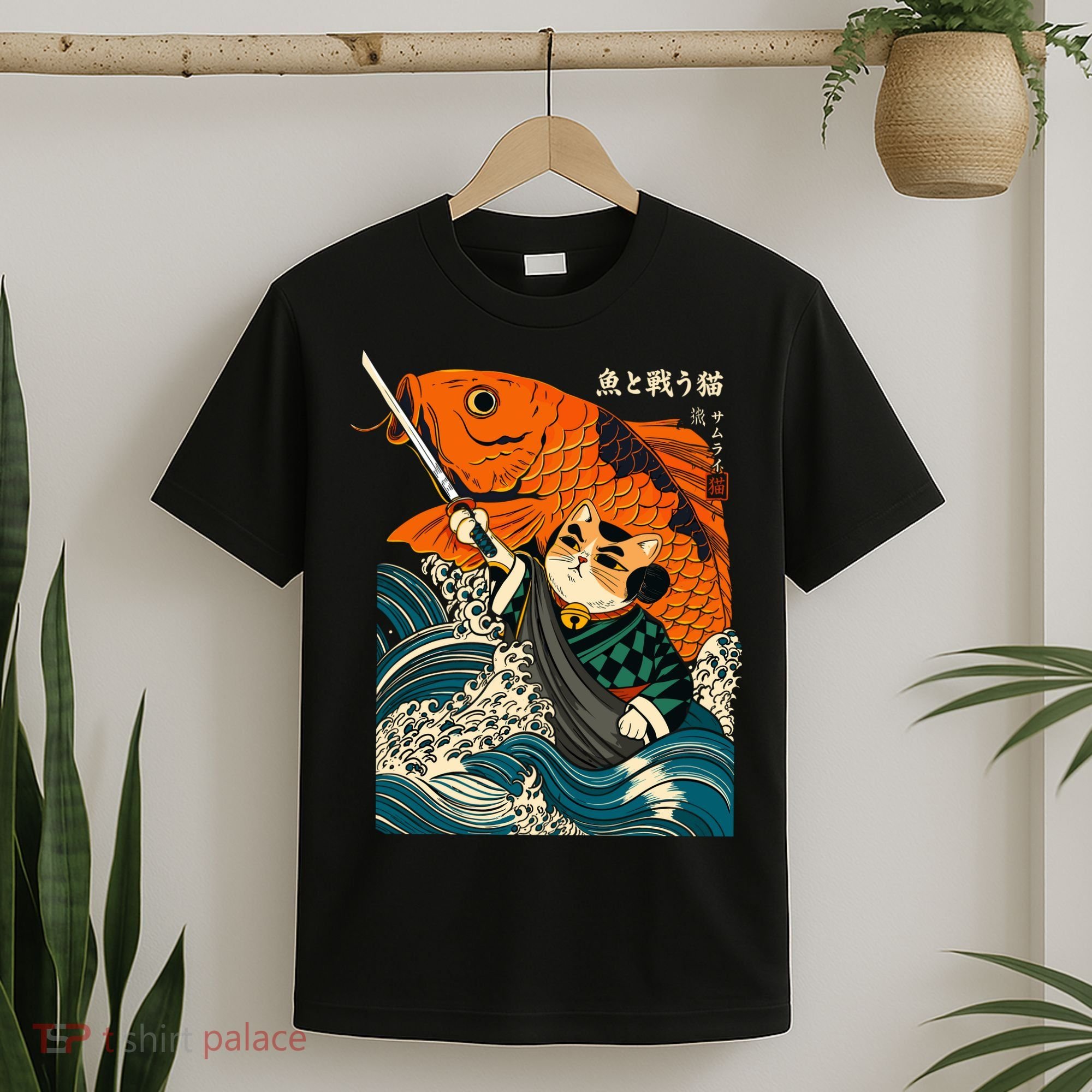 Samurai Cat And Koi Fish Anime T-Shirt