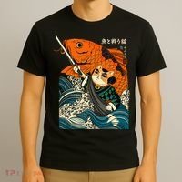 Samurai Cat And Koi Fish Anime T-Shirt thumb 3
