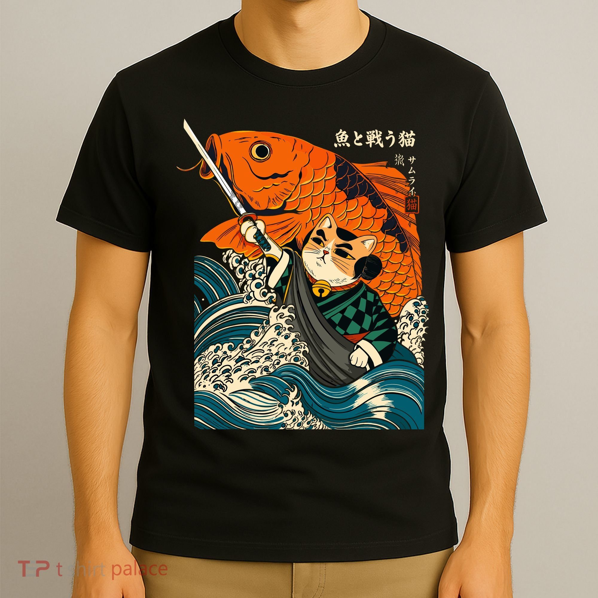 Samurai Cat And Koi Fish Anime T-Shirt