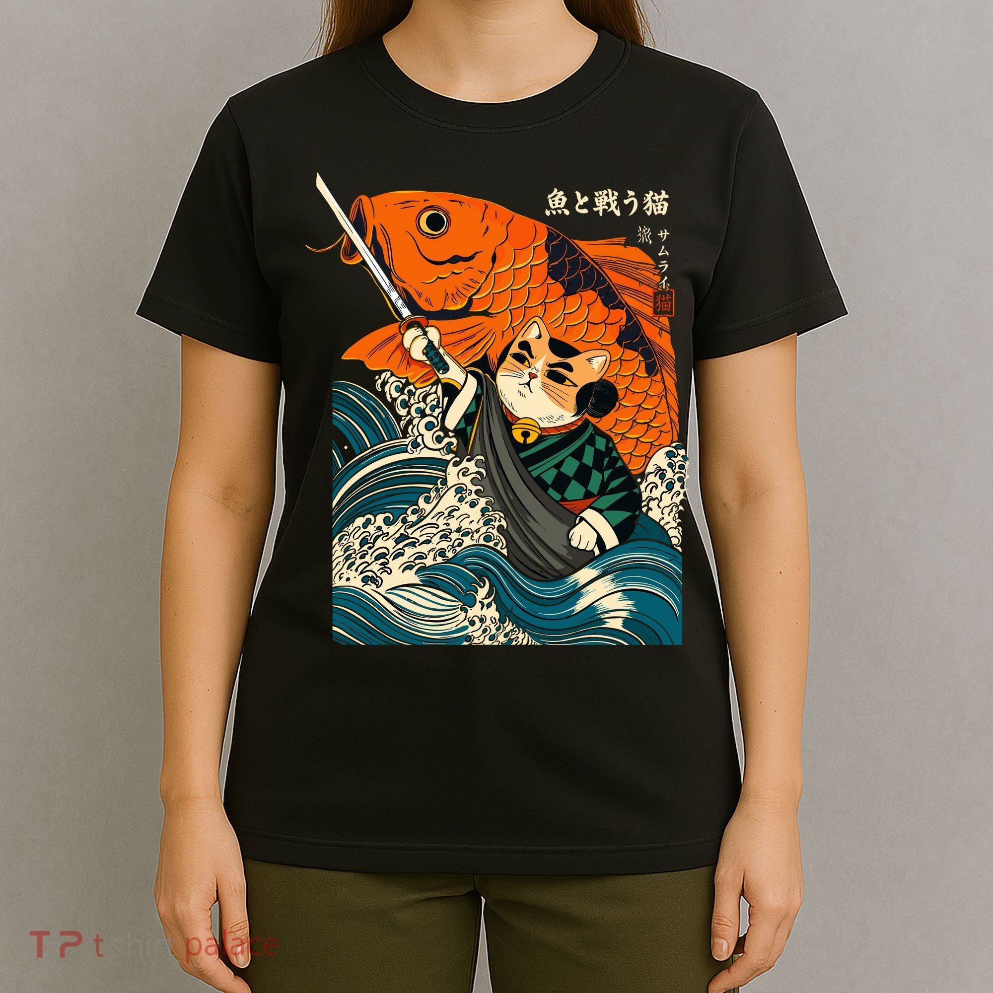 Samurai Cat And Koi Fish Anime T-Shirt