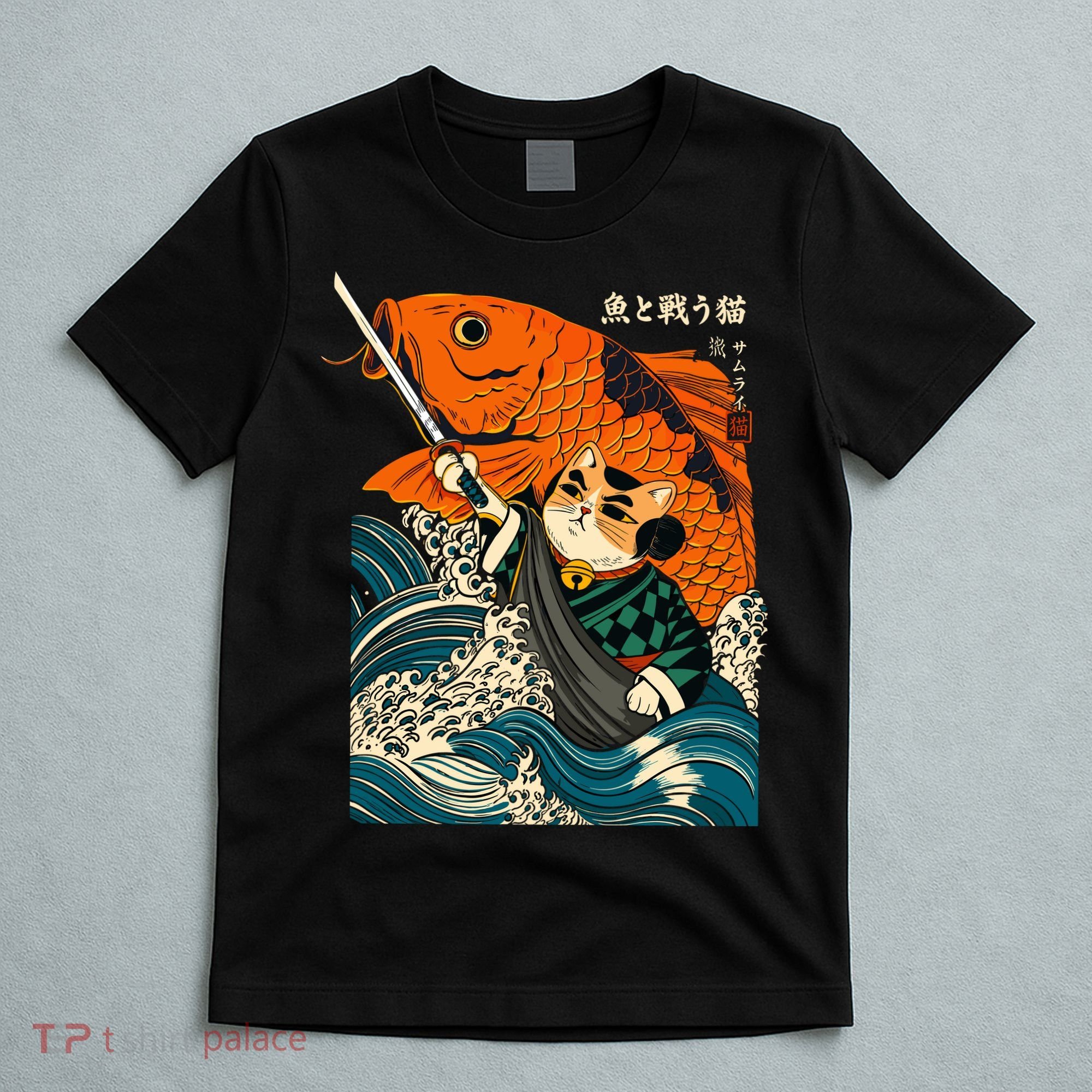 Samurai Cat And Koi Fish Anime T-Shirt