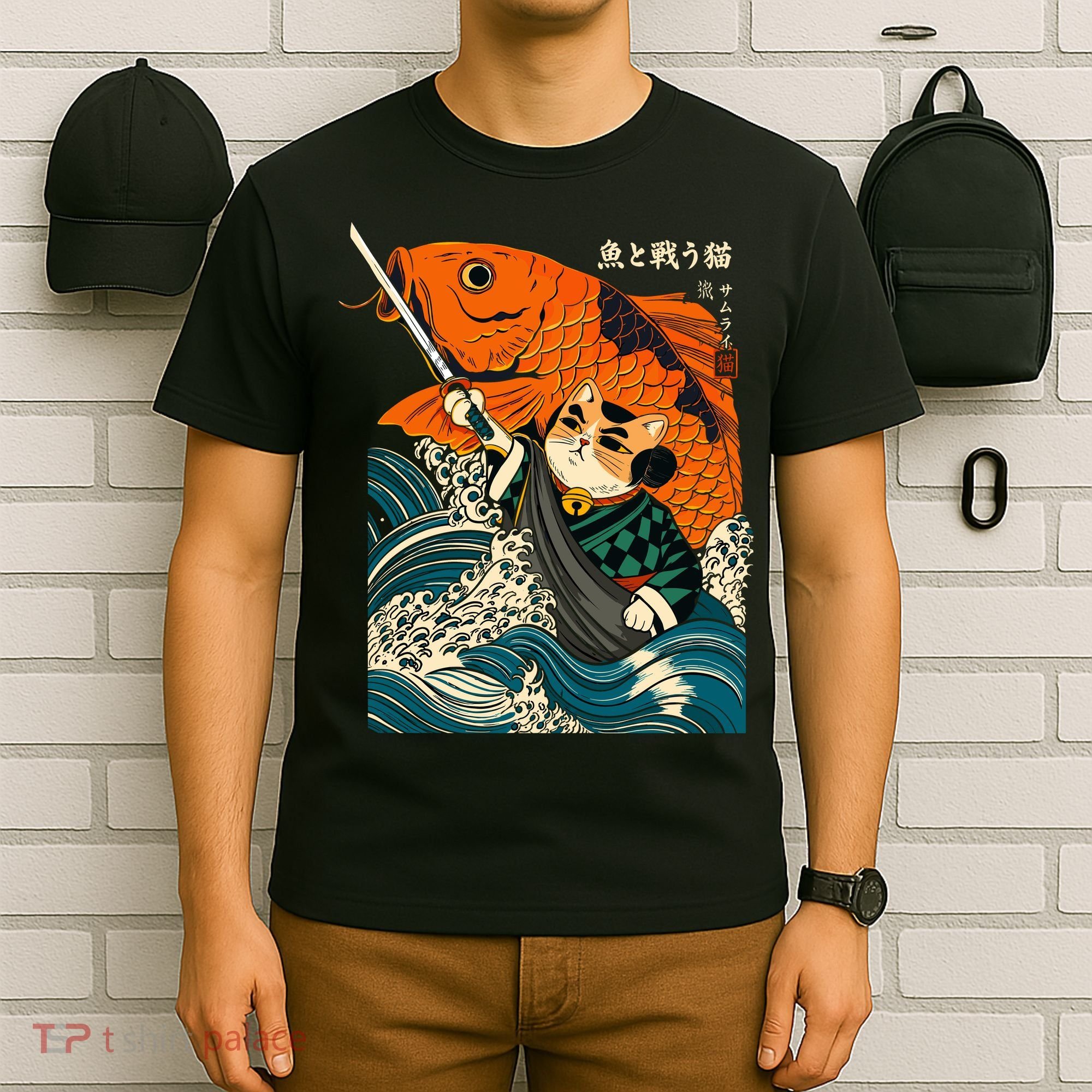 Samurai Cat And Koi Fish Anime T-Shirt