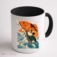 Samurai Cat And Koi Fish Anime Coffee Mug thumb 1