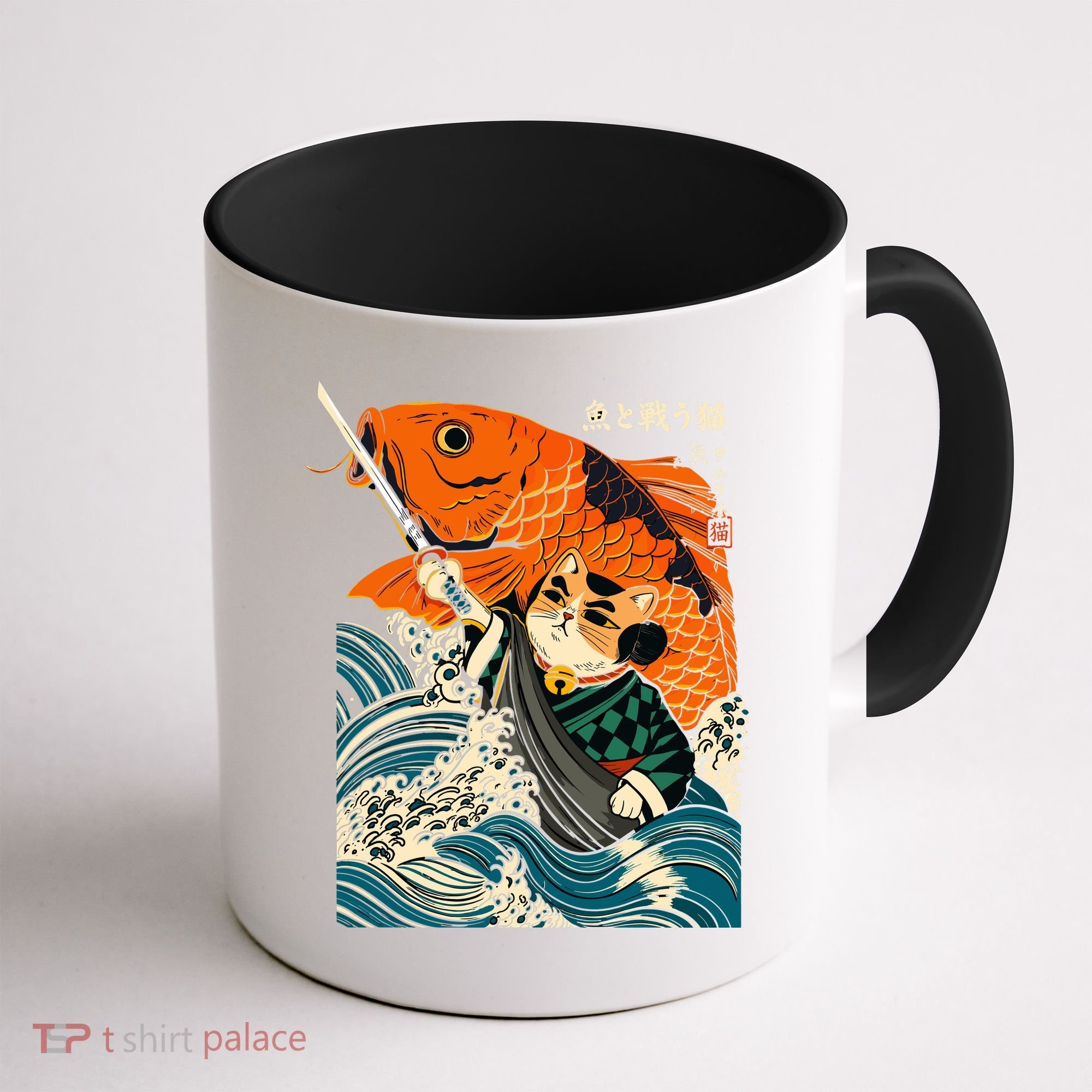Samurai Cat And Koi Fish Anime Coffee Mug