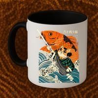 Samurai Cat And Koi Fish Anime Coffee Mug thumb 2
