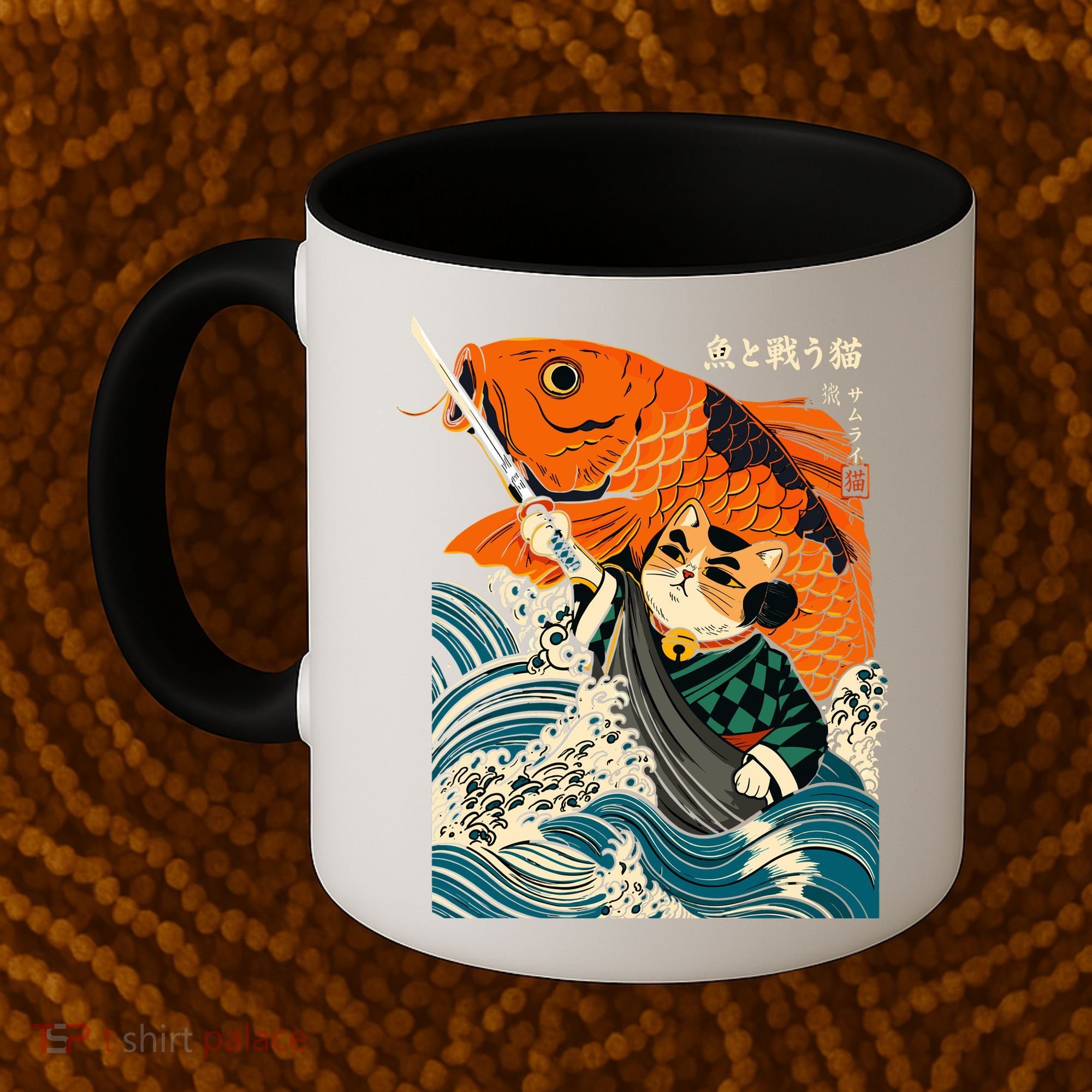 Samurai Cat And Koi Fish Anime Coffee Mug