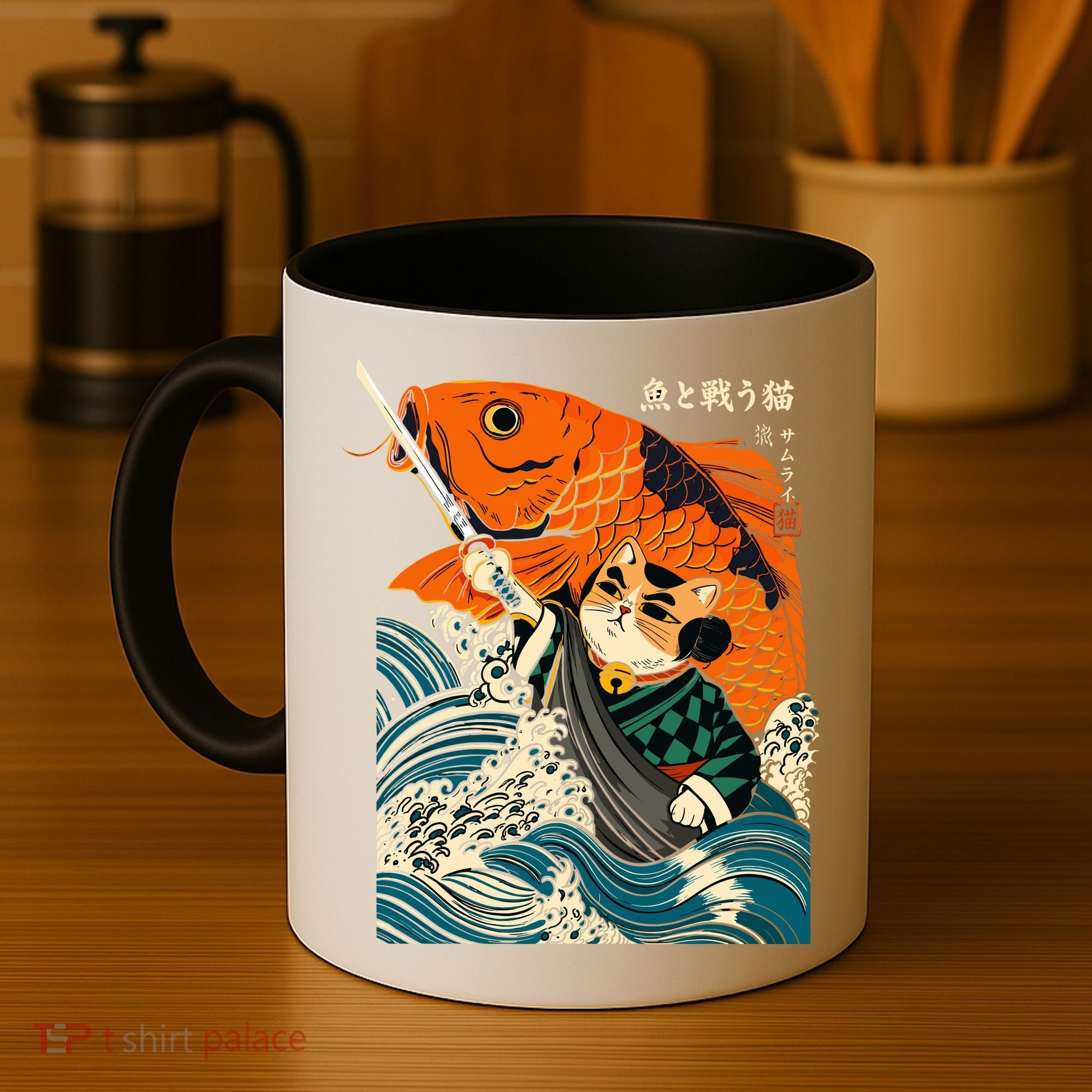 Samurai Cat And Koi Fish Anime Coffee Mug
