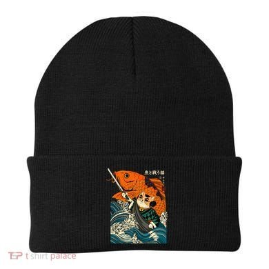 Samurai Cat And Koi Fish Anime Beanie