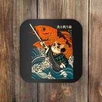 Samurai Cat And Koi Fish Anime Coaster thumb 0