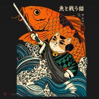 Samurai Cat And Koi Fish Anime Polo thumb 3