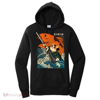 Samurai Cat And Koi Fish Anime Women's Hoodie