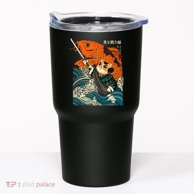 Samurai Cat And Koi Fish Anime Tumbler