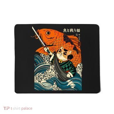Samurai Cat And Koi Fish Anime Mousepad