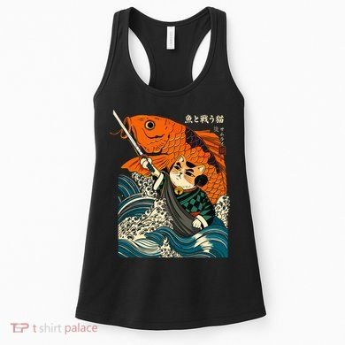 Samurai Cat And Koi Fish Anime Women's Tank Top