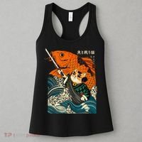 Samurai Cat And Koi Fish Anime Women's Tank Top thumb 3