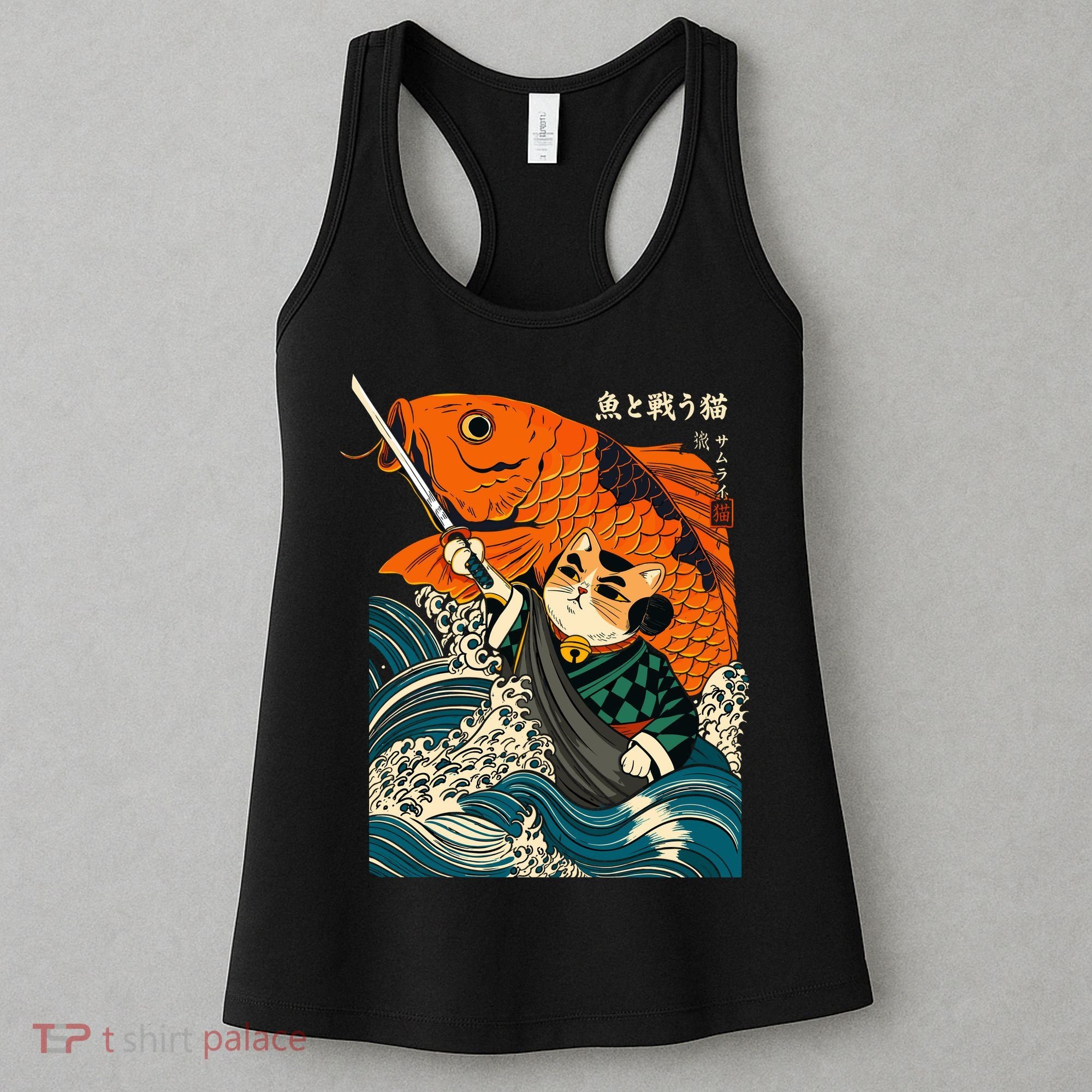 Samurai Cat And Koi Fish Anime Women's Tank Top