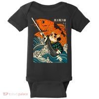 Samurai Cat And Koi Fish Anime Baby Bodysuit thumb 0