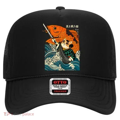 Samurai Cat And Koi Fish Anime Hat