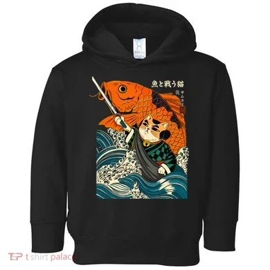 Samurai Cat And Koi Fish Anime Toddler Hoodie