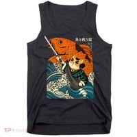 Samurai Cat And Koi Fish Anime Tank Top thumb 0