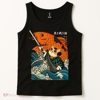 Samurai Cat And Koi Fish Anime Tank Top thumb 2
