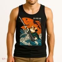 Samurai Cat And Koi Fish Anime Tank Top thumb 3