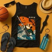 Samurai Cat And Koi Fish Anime Tank Top thumb 4