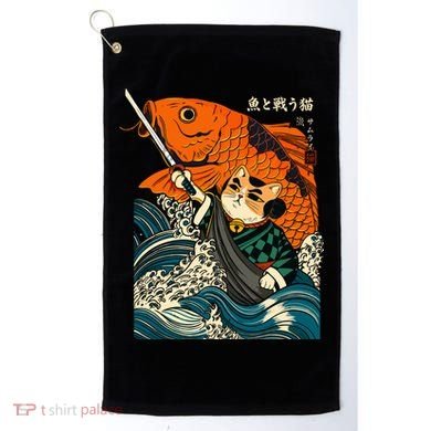 Samurai Cat And Koi Fish Anime Golf Towel