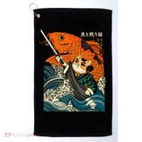 Samurai Cat And Koi Fish Anime Golf Towel thumb 0