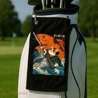 Samurai Cat And Koi Fish Anime Golf Towel thumb 2