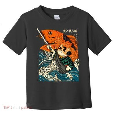 Samurai Cat And Koi Fish Anime Toddler T-Shirt