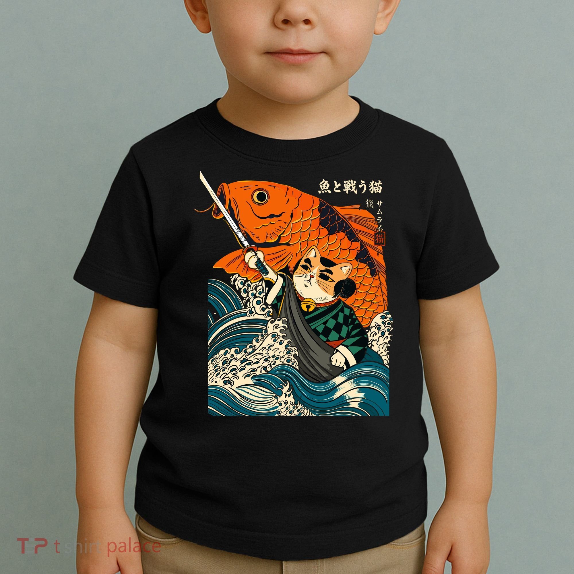 Samurai Cat And Koi Fish Anime Toddler T-Shirt