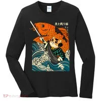 Samurai Cat And Koi Fish Anime Women's Long Sleeve Shirt thumb 0