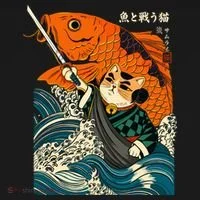 Samurai Cat And Koi Fish Anime Women's Long Sleeve Shirt thumb 2