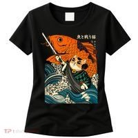 Samurai Cat And Koi Fish Anime Women's T-Shirt thumb 0