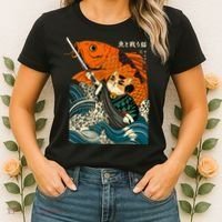 Samurai Cat And Koi Fish Anime Women's T-Shirt thumb 2