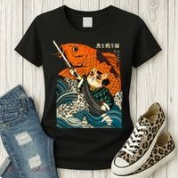 Samurai Cat And Koi Fish Anime Women's T-Shirt thumb 3