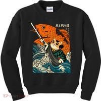Samurai Cat And Koi Fish Anime Kids Sweatshirt thumb 0